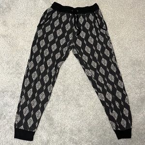 Pink Republic black and white boho joggers, soft black sweatpants, track pants